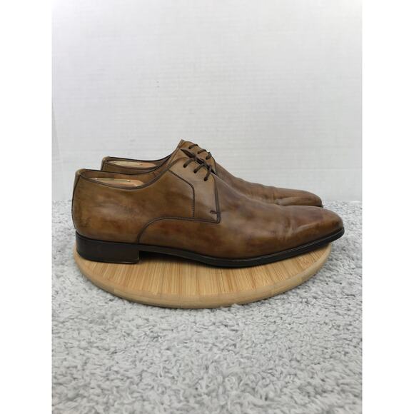 Magnanni Brown Leather Plain Toe Career Oxford Derby Dress Shoes Mens 11 12054 - Picture 3 of 14